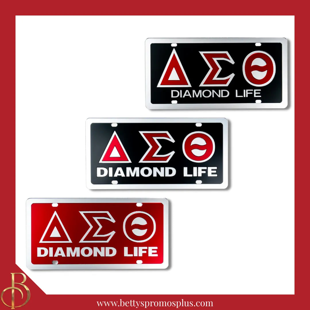 Delta Sigma Theta ΔΣΘ Diamond Life Laser Engraved Mirrored Acrylic Auto Tag License Plate-Delta Sigma Theta Paraphernalia-Delta Sigma Theta Auto Tag-Betty's Promos Plus
