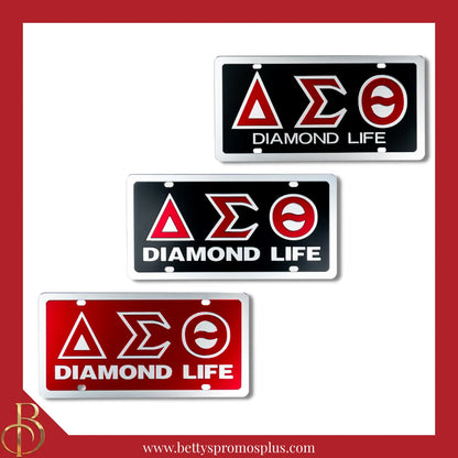 Delta Sigma Theta ΔΣΘ Diamond Life Laser Engraved Mirrored Acrylic Auto Tag License Plate-Delta Sigma Theta Paraphernalia-Delta Sigma Theta Auto Tag-Betty's Promos Plus