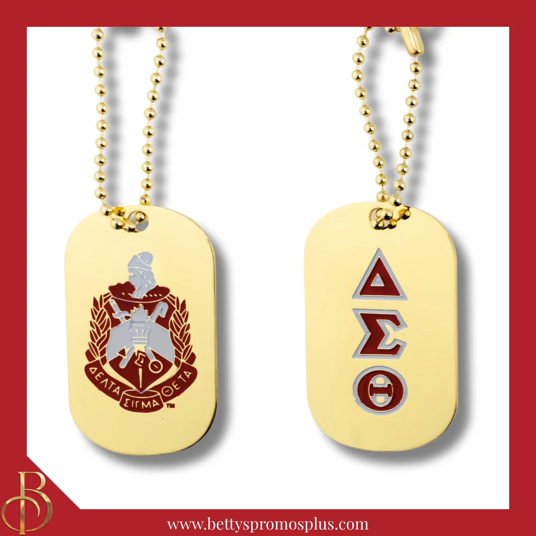 Delta Sigma Theta ΔΣΘ Dog Tag with Greek Letters and Shield-Gold-Delta Sigma Theta Paraphernalia-Delta Sigma Theta Dog Tag-Betty's Promos Plus