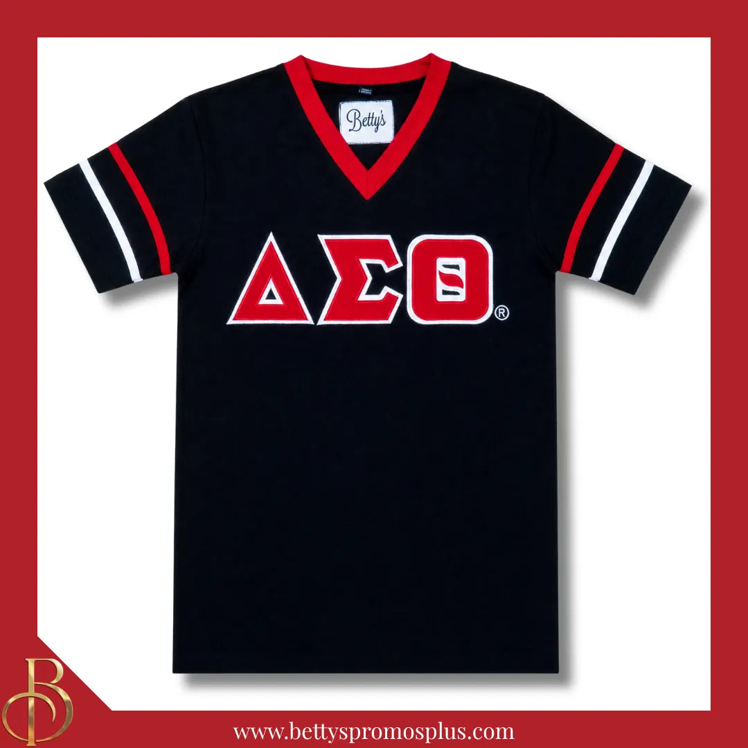 Delta Sigma Theta ΔΣΘ Double Stitched Appliqué Embroidered Jersey T-Shirt-Black-Small-Delta Sigma Theta Paraphernalia-Delta Sigma Theta T-Shirts-Betty's Promos Plus
