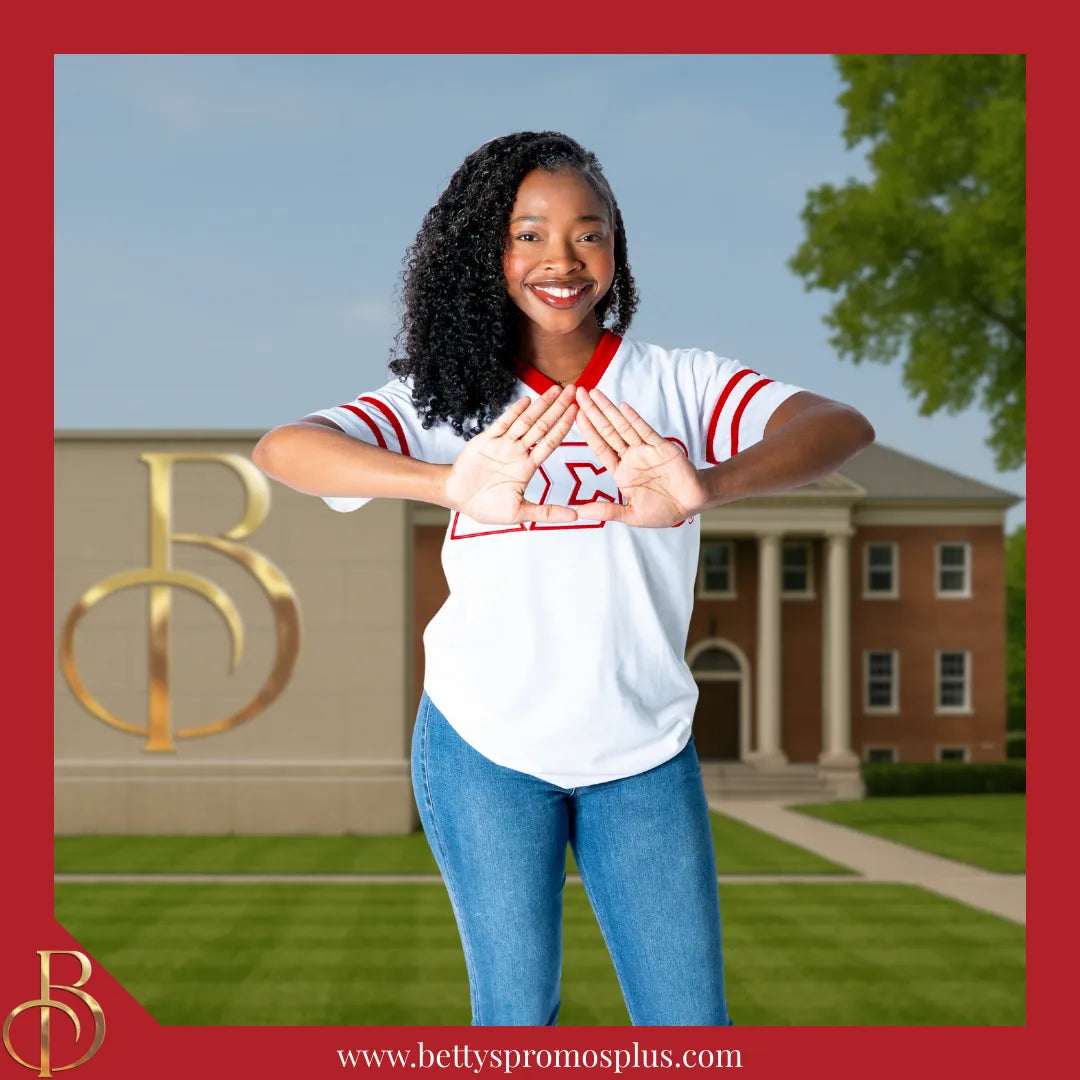 Delta Sigma Theta ΔΣΘ Double Stitched Appliqué Embroidered Jersey T-Shirt-Delta Sigma Theta Paraphernalia-Delta Sigma Theta T-Shirts-Betty's Promos Plus