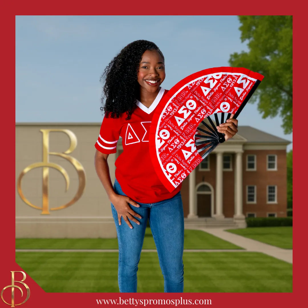 Delta Sigma Theta ΔΣΘ Double Stitched Appliqué Embroidered Jersey T-Shirt-Delta Sigma Theta Paraphernalia-Delta Sigma Theta T-Shirts-Betty's Promos Plus