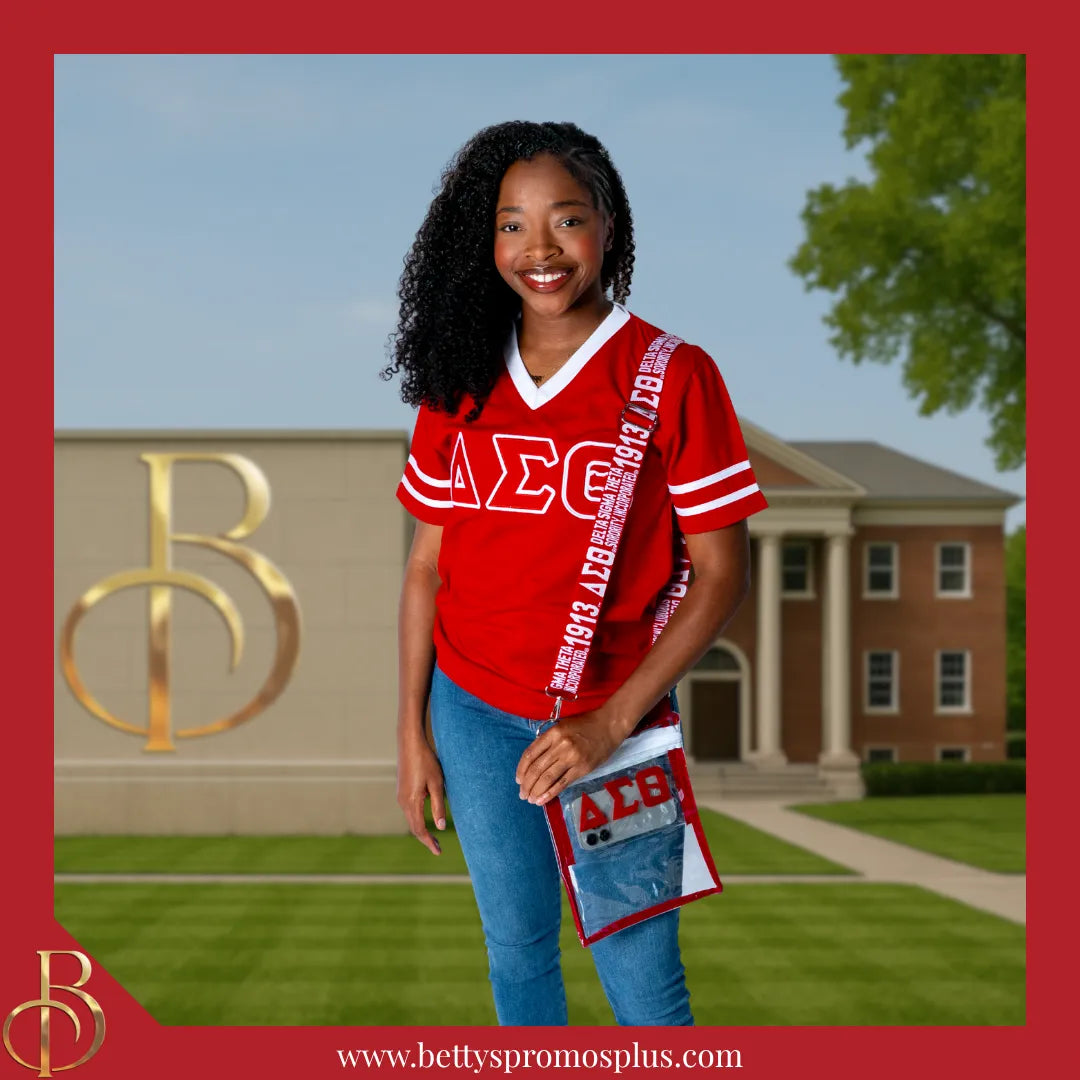 Delta Sigma Theta ΔΣΘ Double Stitched Appliqué Embroidered Jersey T-Shirt-Delta Sigma Theta Paraphernalia-Delta Sigma Theta T-Shirts-Betty's Promos Plus