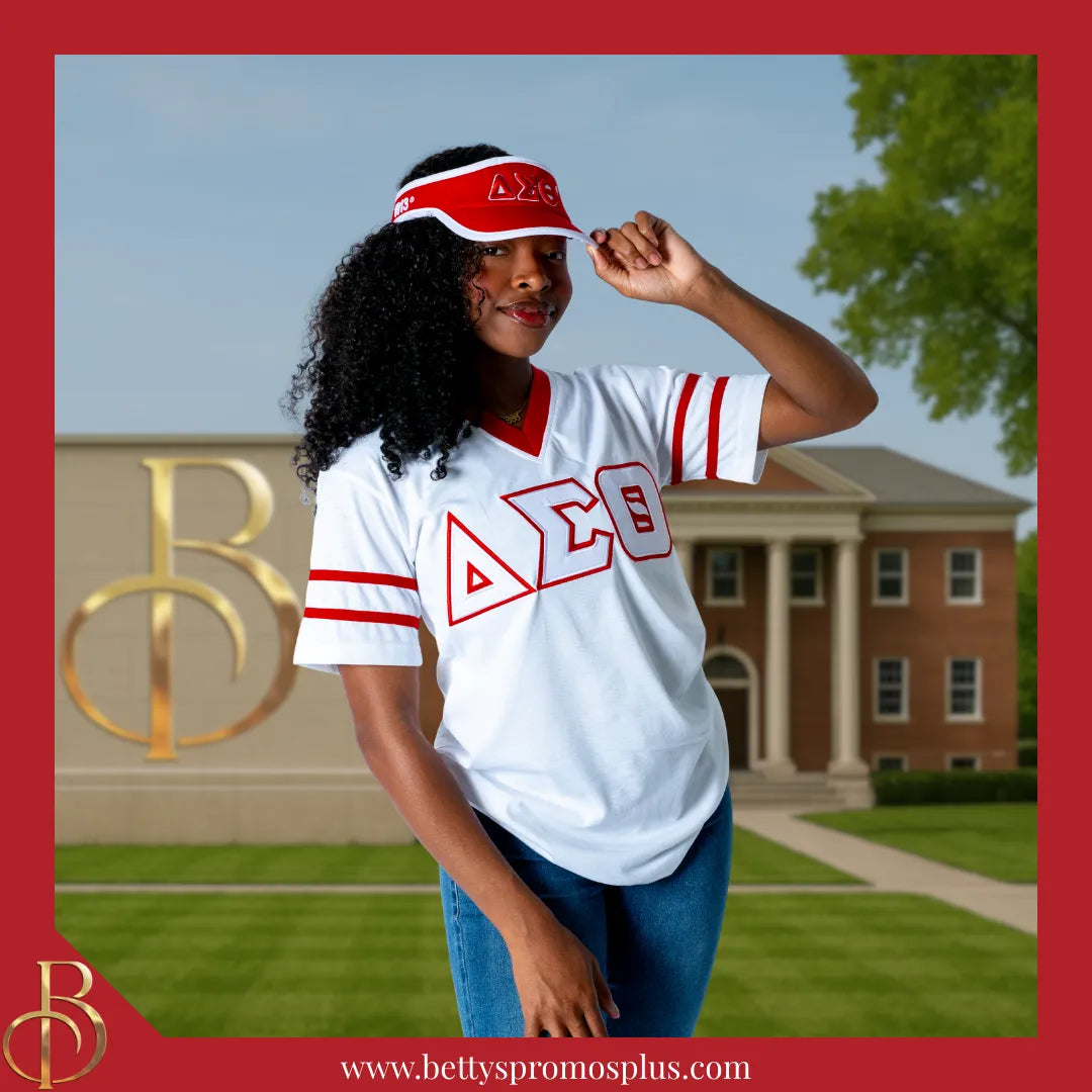 Delta Sigma Theta ΔΣΘ Double Stitched Appliqué Embroidered Jersey T-Shirt-Delta Sigma Theta Paraphernalia-Delta Sigma Theta T-Shirts-Betty's Promos Plus