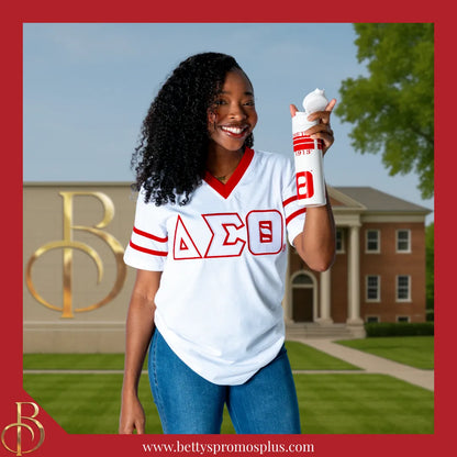 Delta Sigma Theta ΔΣΘ Double Stitched Appliqué Embroidered Jersey T-Shirt-Delta Sigma Theta Paraphernalia-Delta Sigma Theta T-Shirts-Betty's Promos Plus