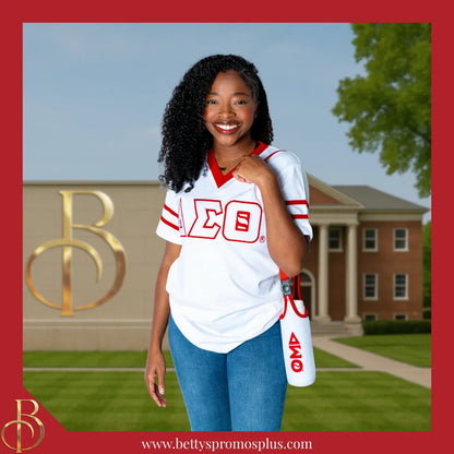 Delta Sigma Theta ΔΣΘ Double Stitched Appliqué Embroidered Jersey T-Shirt-Delta Sigma Theta Paraphernalia-Delta Sigma Theta T-Shirts-Betty's Promos Plus