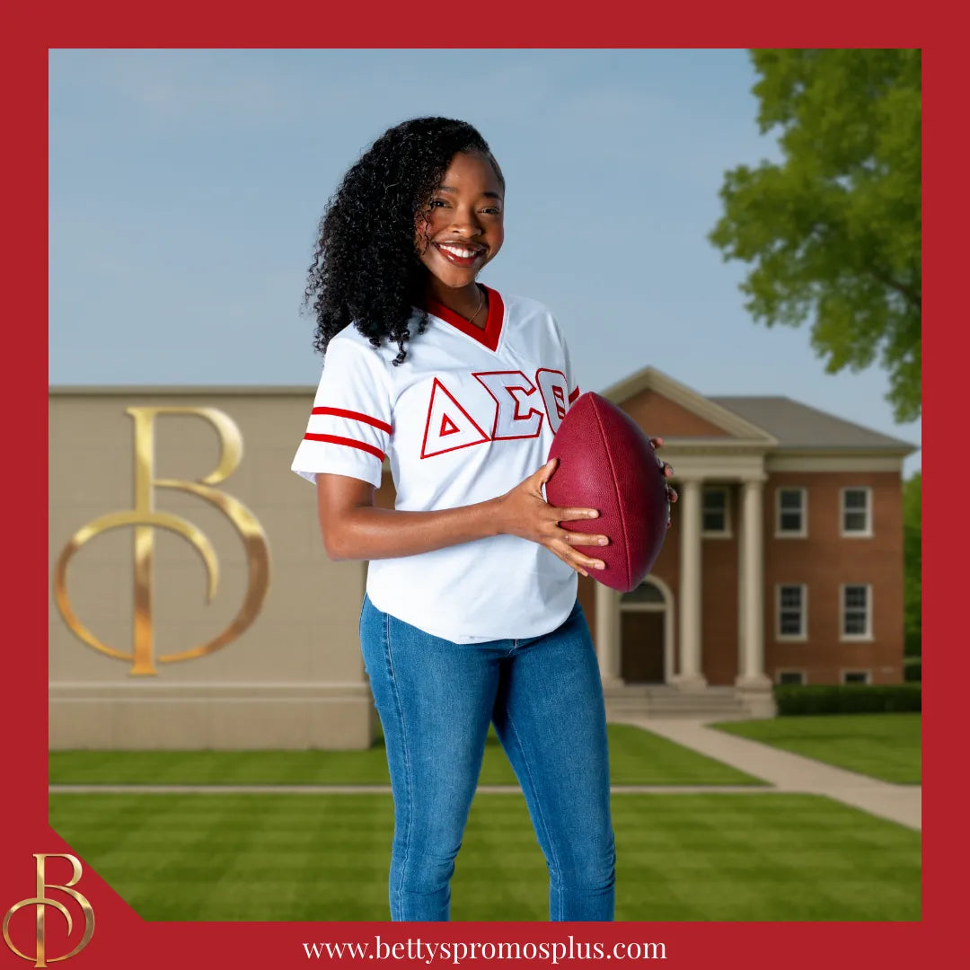 Delta Sigma Theta ΔΣΘ Double Stitched Appliqué Embroidered Jersey T-Shirt-Delta Sigma Theta Paraphernalia-Delta Sigma Theta T-Shirts-Betty's Promos Plus