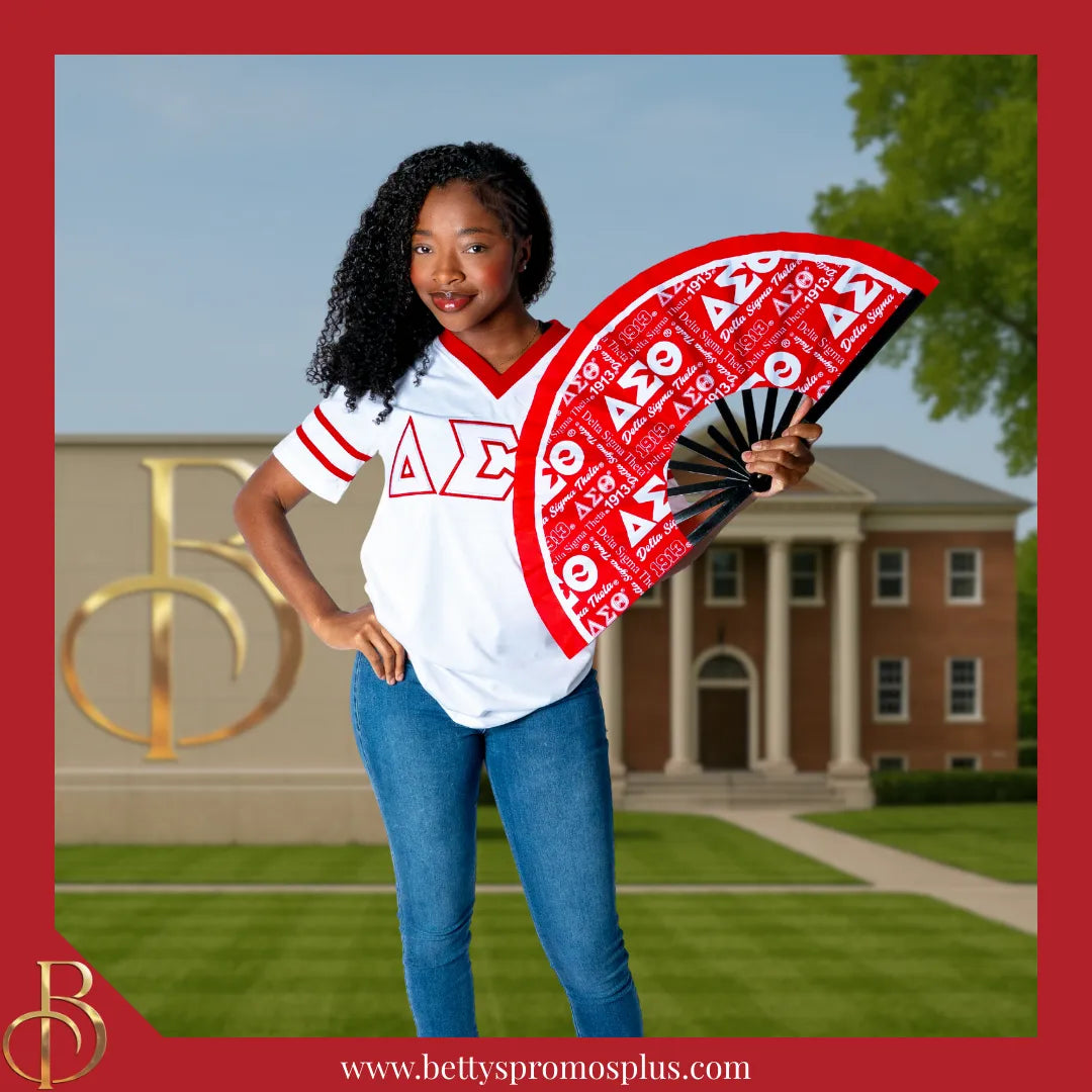 Delta Sigma Theta ΔΣΘ Double Stitched Appliqué Embroidered Jersey T-Shirt-Delta Sigma Theta Paraphernalia-Delta Sigma Theta T-Shirts-Betty's Promos Plus