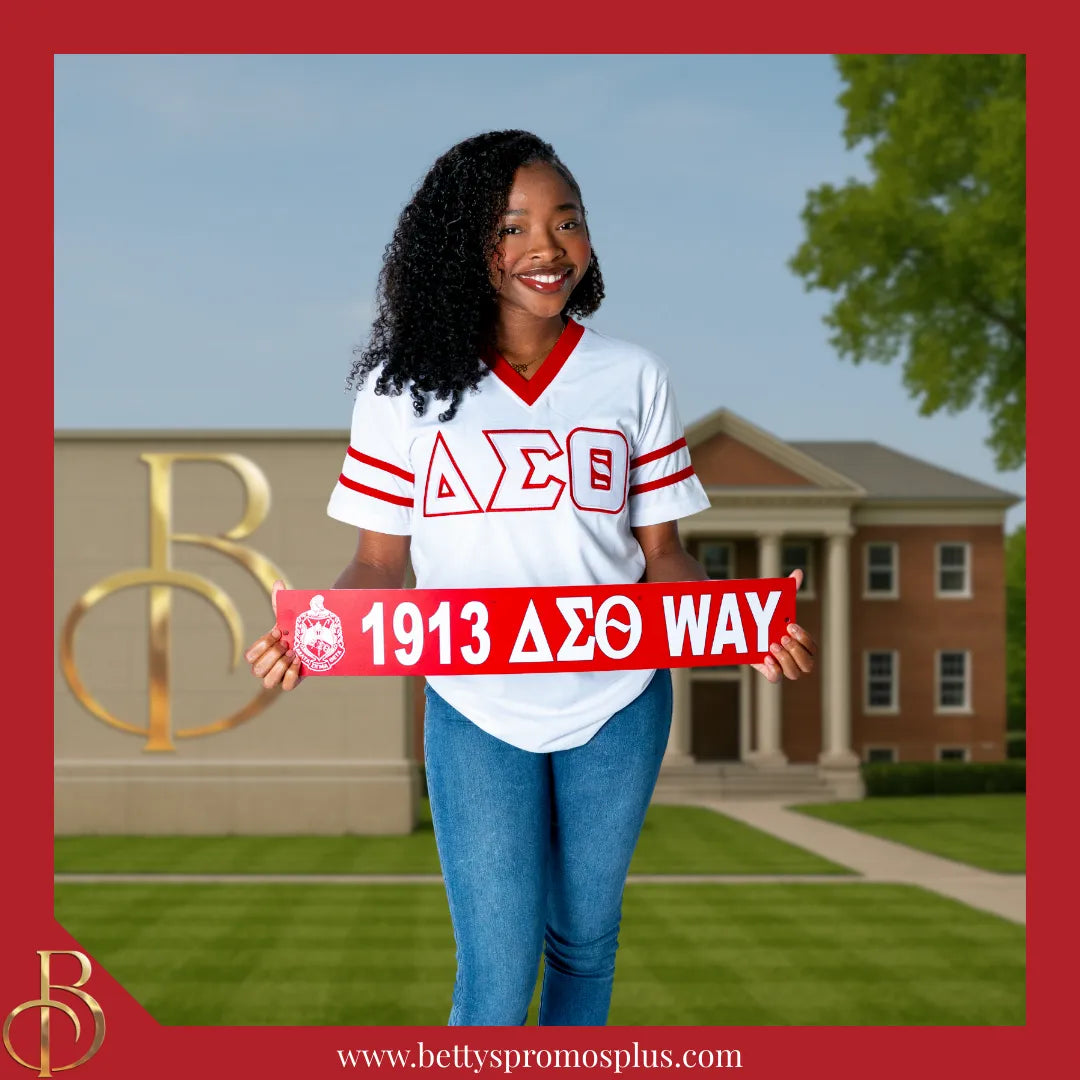 Delta Sigma Theta ΔΣΘ Double Stitched Appliqué Embroidered Jersey T-Shirt-Delta Sigma Theta Paraphernalia-Delta Sigma Theta T-Shirts-Betty's Promos Plus