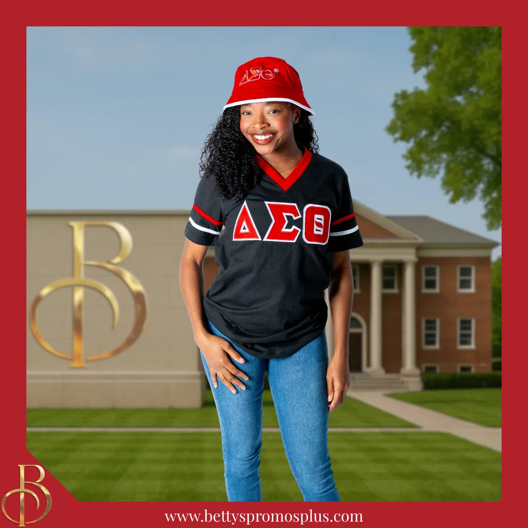 Delta Sigma Theta ΔΣΘ Double Stitched Appliqué Embroidered Jersey T-Shirt-Delta Sigma Theta Paraphernalia-Delta Sigma Theta T-Shirts-Betty's Promos Plus