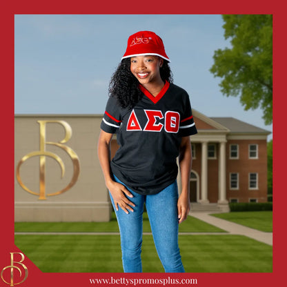 Delta Sigma Theta ΔΣΘ Double Stitched Appliqué Embroidered Jersey T-Shirt-Delta Sigma Theta Paraphernalia-Delta Sigma Theta T-Shirts-Betty's Promos Plus