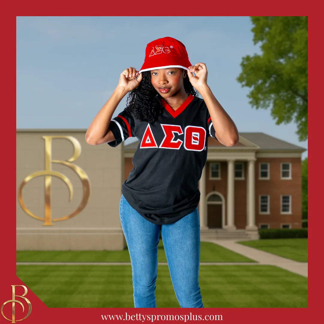 Delta Sigma Theta ΔΣΘ Double Stitched Appliqué Embroidered Jersey T-Shirt-Delta Sigma Theta Paraphernalia-Delta Sigma Theta T-Shirts-Betty's Promos Plus