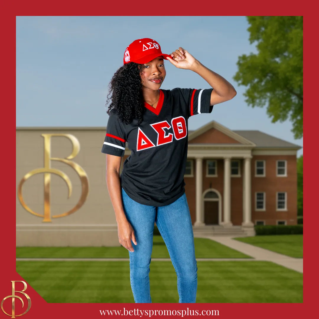 Delta Sigma Theta ΔΣΘ Double Stitched Appliqué Embroidered Jersey T-Shirt-Delta Sigma Theta Paraphernalia-Delta Sigma Theta T-Shirts-Betty's Promos Plus
