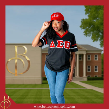 Delta Sigma Theta ΔΣΘ Double Stitched Appliqué Embroidered Jersey T-Shirt-Delta Sigma Theta Paraphernalia-Delta Sigma Theta T-Shirts-Betty's Promos Plus