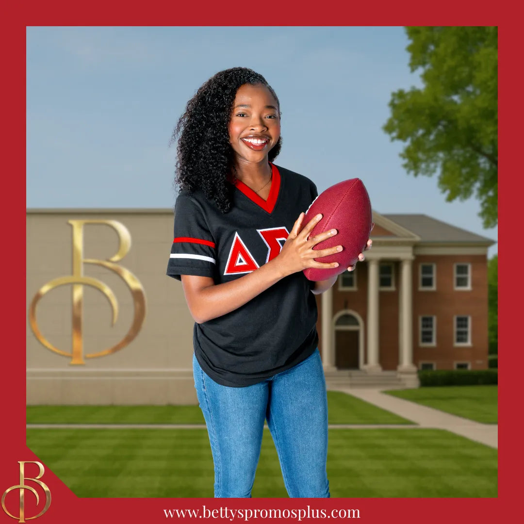 Delta Sigma Theta ΔΣΘ Double Stitched Appliqué Embroidered Jersey T-Shirt-Delta Sigma Theta Paraphernalia-Delta Sigma Theta T-Shirts-Betty's Promos Plus