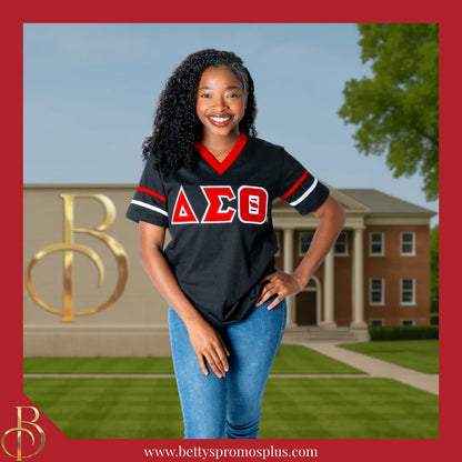 Delta Sigma Theta ΔΣΘ Double Stitched Appliqué Embroidered Jersey T-Shirt-Delta Sigma Theta Paraphernalia-Delta Sigma Theta T-Shirts-Betty's Promos Plus