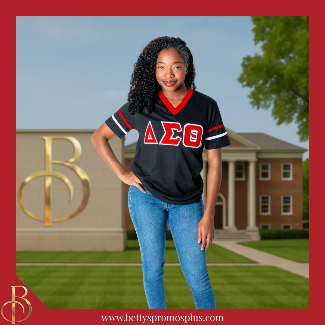 Delta Sigma Theta ΔΣΘ Double Stitched Appliqué Embroidered Jersey T-Shirt-Delta Sigma Theta Paraphernalia-Delta Sigma Theta T-Shirts-Betty's Promos Plus
