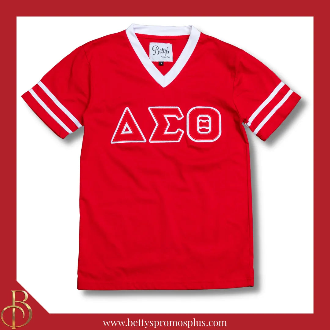 Delta Sigma Theta ΔΣΘ Double Stitched Appliqué Embroidered Jersey T-Shirt-Delta Sigma Theta Paraphernalia-Delta Sigma Theta T-Shirts-Betty's Promos Plus
