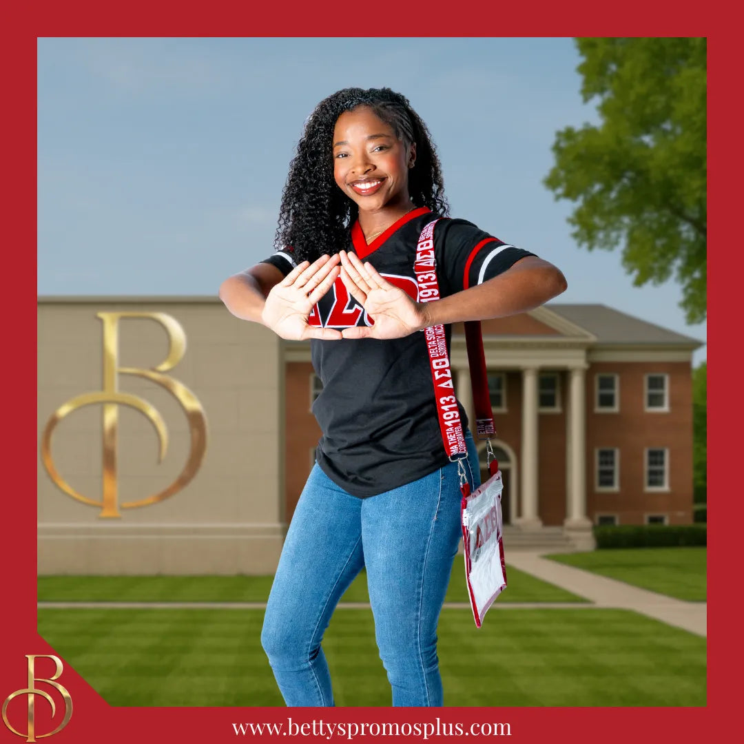 Delta Sigma Theta ΔΣΘ Double Stitched Appliqué Embroidered Jersey T-Shirt-Delta Sigma Theta Paraphernalia-Delta Sigma Theta T-Shirts-Betty's Promos Plus