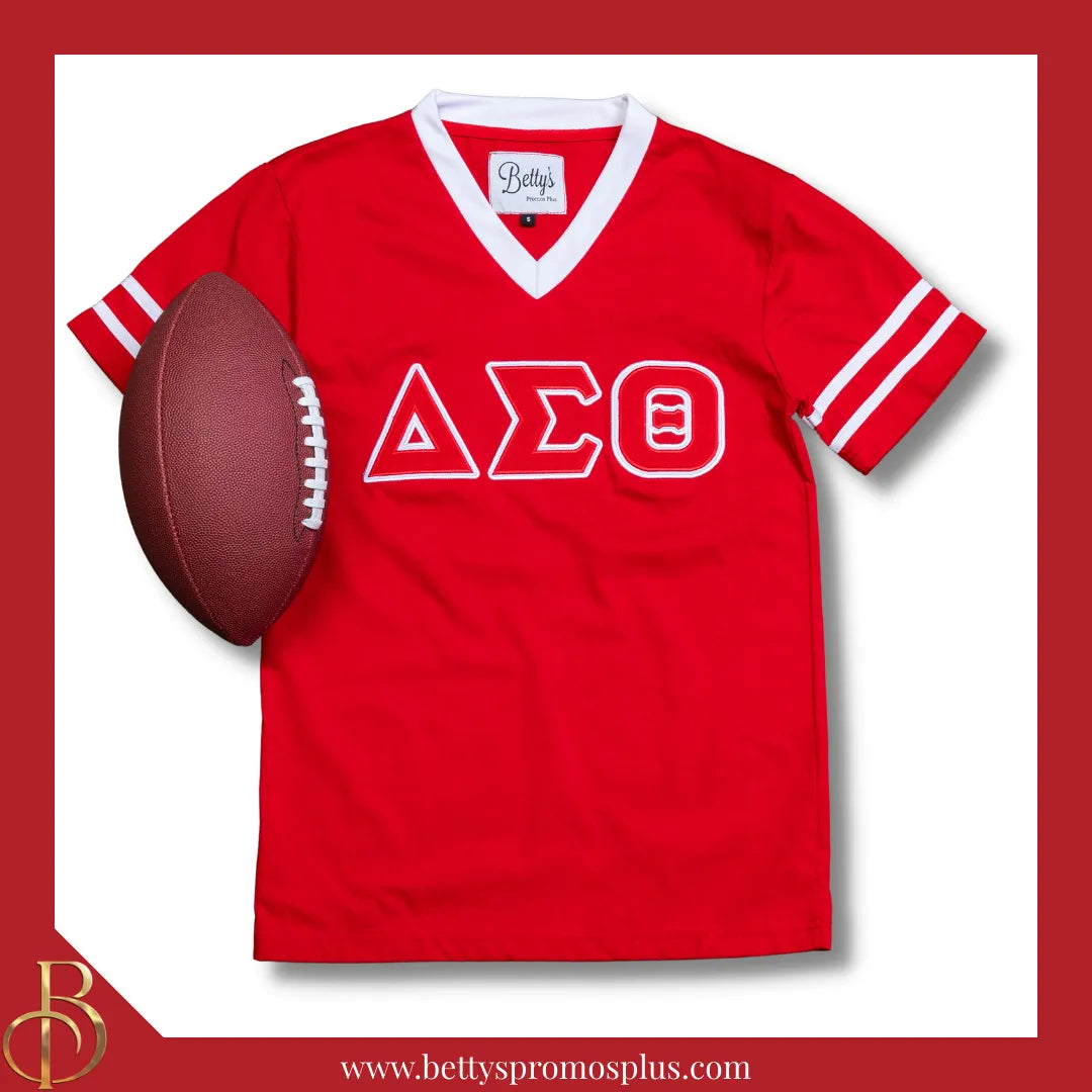 Delta Sigma Theta ΔΣΘ Double Stitched Appliqué Embroidered Jersey T-Shirt-Delta Sigma Theta Paraphernalia-Delta Sigma Theta T-Shirts-Betty's Promos Plus