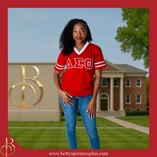Delta Sigma Theta ΔΣΘ Double Stitched Appliqué Embroidered Jersey T-Shirt-Delta Sigma Theta Paraphernalia-Delta Sigma Theta T-Shirts-Betty's Promos Plus