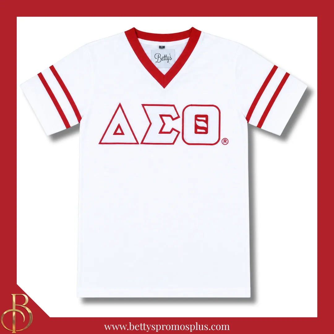 Delta Sigma Theta ΔΣΘ Double Stitched Appliqué Embroidered Jersey T-Shirt-White-Small-Delta Sigma Theta Paraphernalia-Delta Sigma Theta T-Shirts-Betty's Promos Plus