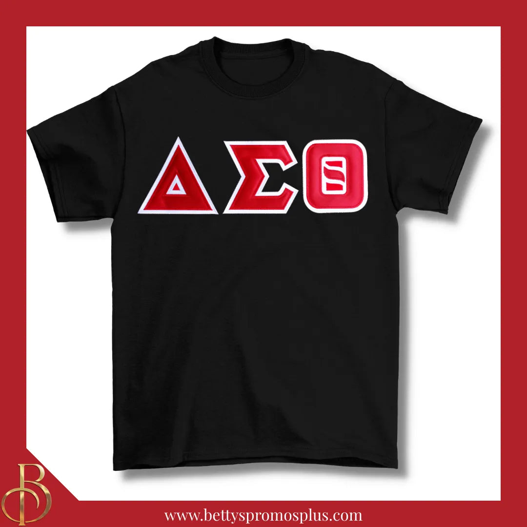 Delta Sigma Theta ΔΣΘ Double Stitched Appliqué Embroidered Line T-Shirt-Black-Small-Delta Sigma Theta Paraphernalia-Delta Sigma Theta T-Shirts-Betty's Promos Plus