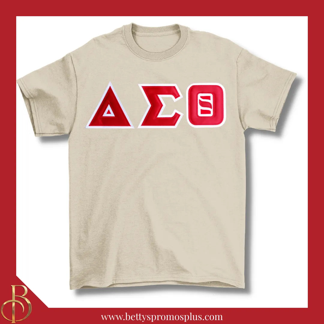 Delta Sigma Theta ΔΣΘ Double Stitched Appliqué Embroidered Line T-Shirt-Cream-Small-Delta Sigma Theta Paraphernalia-Delta Sigma Theta T-Shirts-Betty's Promos Plus