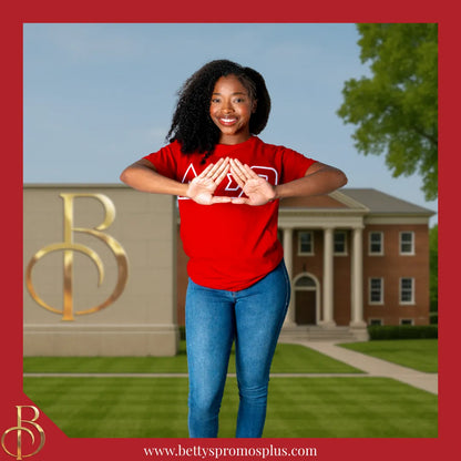 Delta Sigma Theta ΔΣΘ Double Stitched Appliqué Embroidered Line T-Shirt-Delta Sigma Theta Paraphernalia-Delta Sigma Theta T-Shirts-Betty's Promos Plus