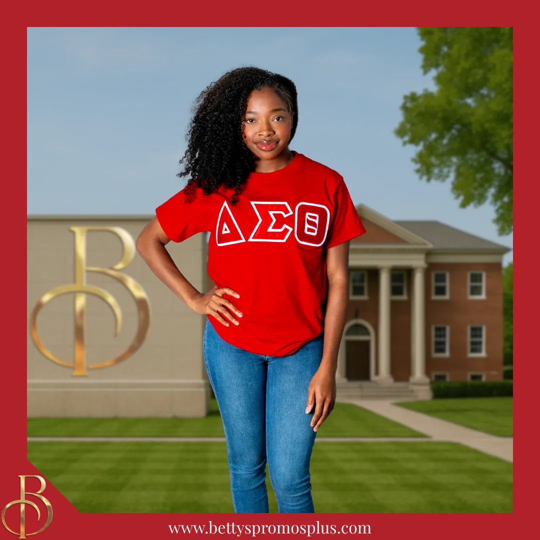 Delta Sigma Theta ΔΣΘ Double Stitched Appliqué Embroidered Line T-Shirt-Delta Sigma Theta Paraphernalia-Delta Sigma Theta T-Shirts-Betty's Promos Plus