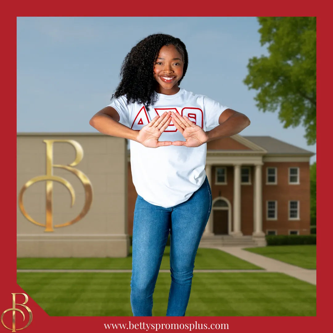 Delta Sigma Theta ΔΣΘ Double Stitched Appliqué Embroidered Line T-Shirt-Delta Sigma Theta Paraphernalia-Delta Sigma Theta T-Shirts-Betty's Promos Plus
