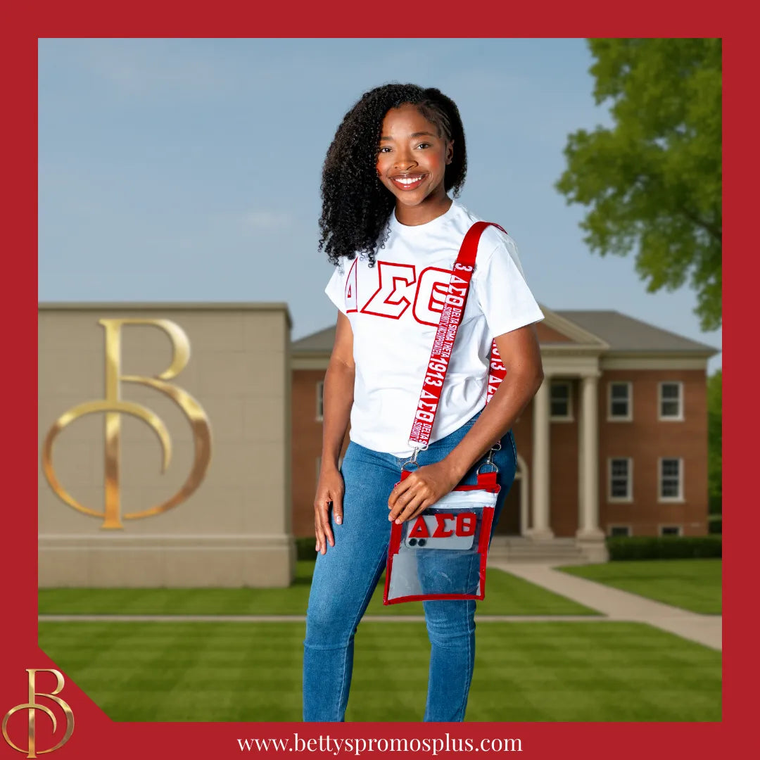 Delta Sigma Theta ΔΣΘ Double Stitched Appliqué Embroidered Line T-Shirt-Delta Sigma Theta Paraphernalia-Delta Sigma Theta T-Shirts-Betty's Promos Plus