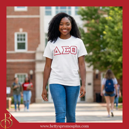 Delta Sigma Theta ΔΣΘ Double Stitched Appliqué Embroidered Line T-Shirt-Delta Sigma Theta Paraphernalia-Delta Sigma Theta T-Shirts-Betty's Promos Plus