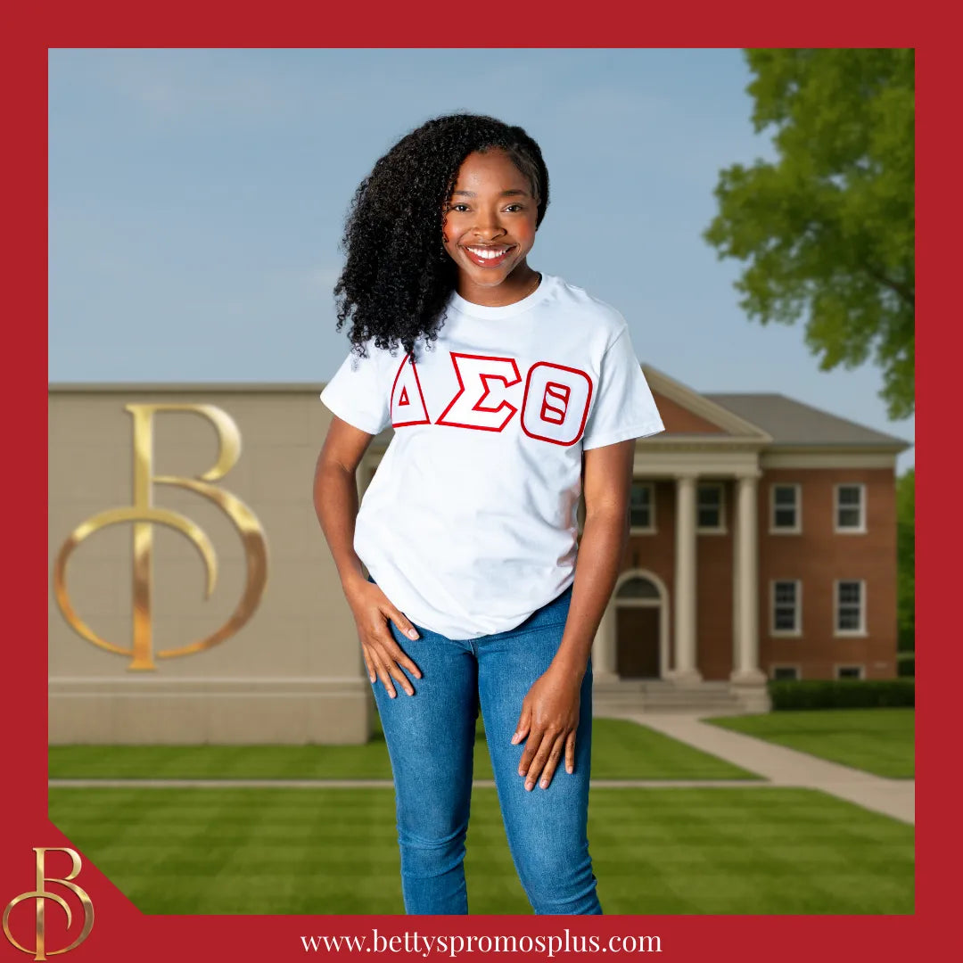 Delta Sigma Theta ΔΣΘ Double Stitched Appliqué Embroidered Line T-Shirt-Delta Sigma Theta Paraphernalia-Delta Sigma Theta T-Shirts-Betty's Promos Plus