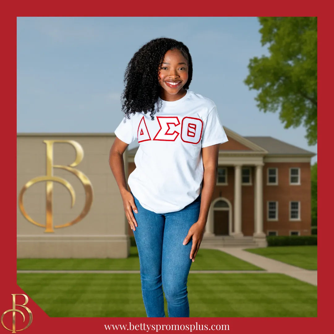 Delta Sigma Theta ΔΣΘ Double Stitched Appliqué Embroidered Line T-Shirt-Delta Sigma Theta Paraphernalia-Delta Sigma Theta T-Shirts-Betty's Promos Plus