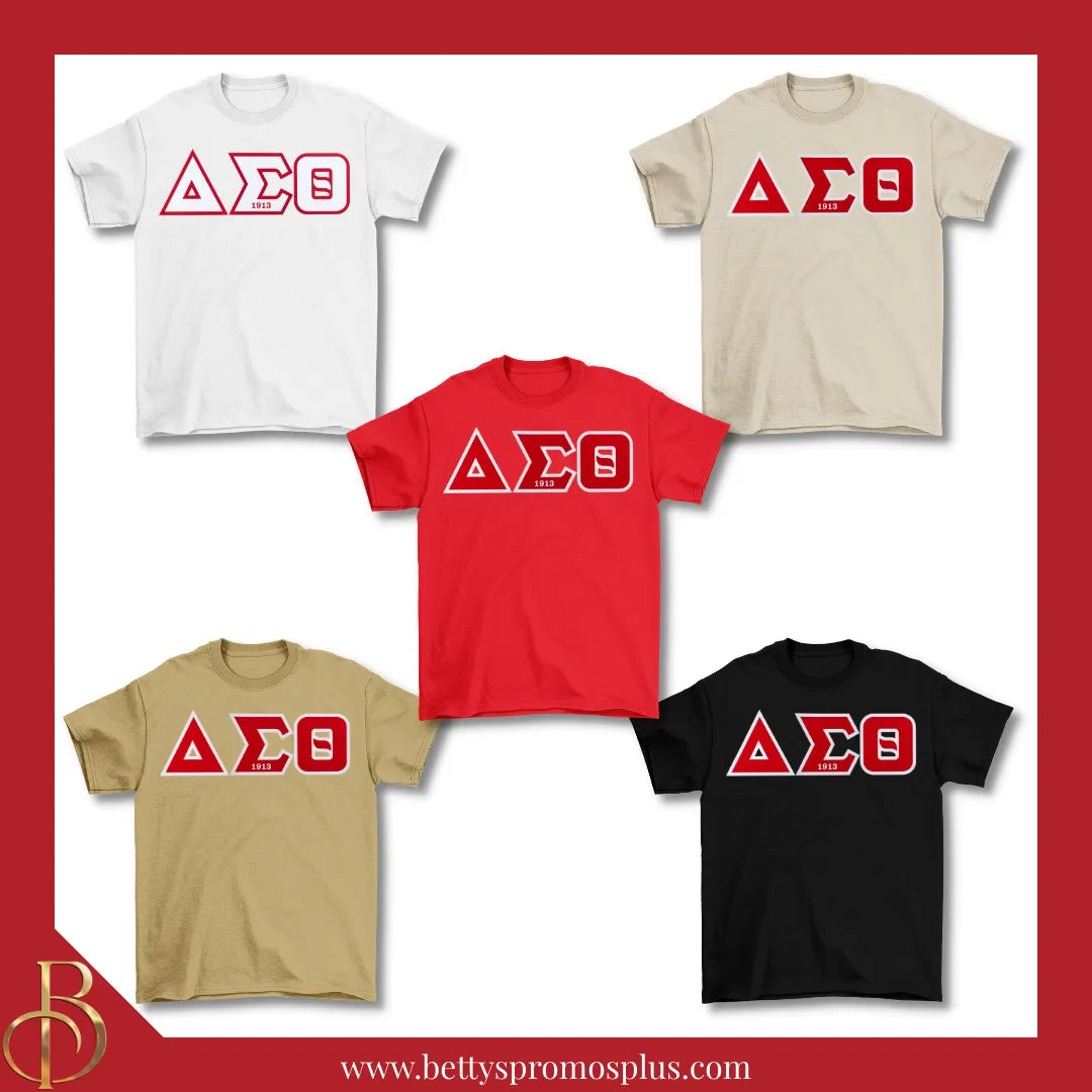 Delta Sigma Theta ΔΣΘ Double Stitched Appliqué Embroidered Line T-Shirt-Delta Sigma Theta Paraphernalia-Delta Sigma Theta T-Shirts-Betty's Promos Plus