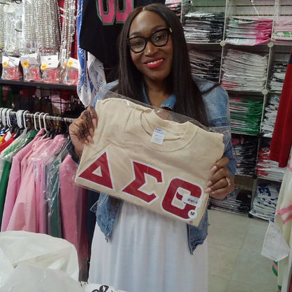 Delta Sigma Theta ΔΣΘ Double Stitched Appliqué Embroidered Line T-Shirt-Delta Sigma Theta Paraphernalia-Delta Sigma Theta T-Shirts-Betty's Promos Plus