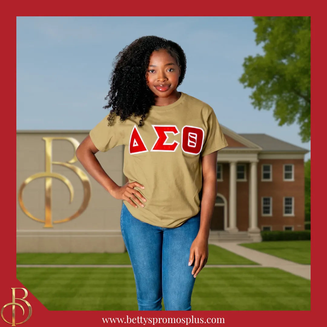 Delta Sigma Theta ΔΣΘ Double Stitched Appliqué Embroidered Line T-Shirt-Delta Sigma Theta Paraphernalia-Delta Sigma Theta T-Shirts-Betty's Promos Plus