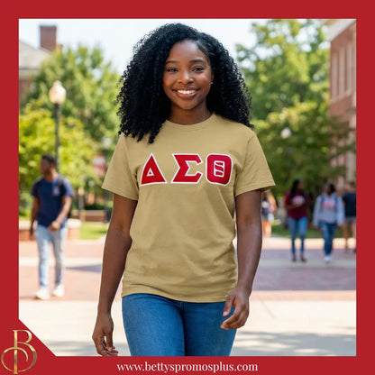 Delta Sigma Theta ΔΣΘ Double Stitched Appliqué Embroidered Line T-Shirt-Delta Sigma Theta Paraphernalia-Delta Sigma Theta T-Shirts-Betty's Promos Plus