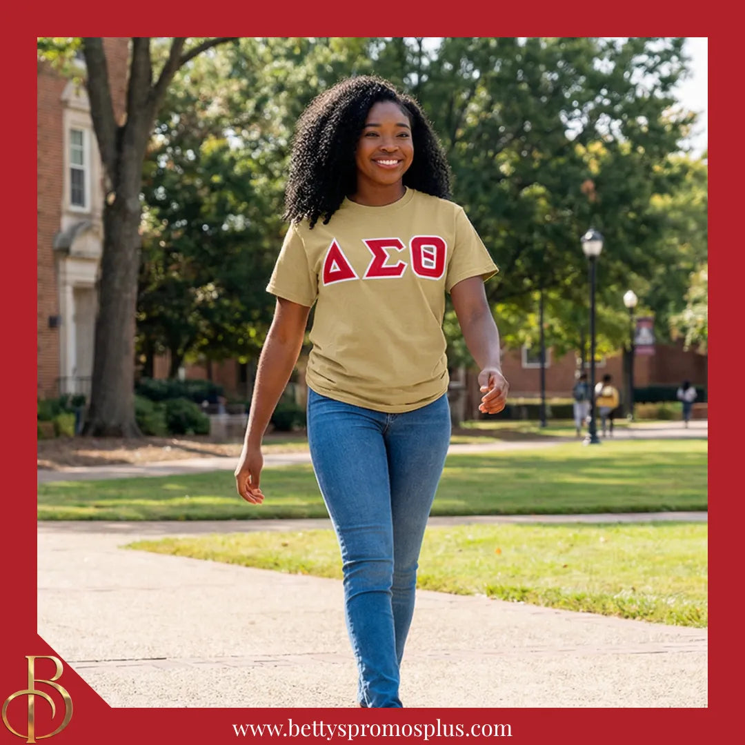 Delta Sigma Theta ΔΣΘ Double Stitched Appliqué Embroidered Line T-Shirt-Delta Sigma Theta Paraphernalia-Delta Sigma Theta T-Shirts-Betty's Promos Plus