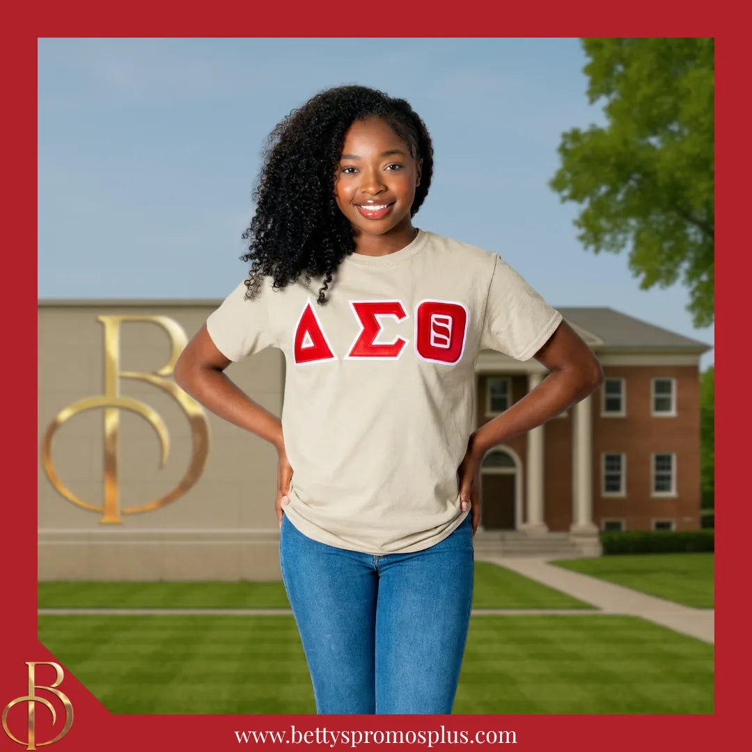 Delta Sigma Theta ΔΣΘ Double Stitched Appliqué Embroidered Line T-Shirt-Delta Sigma Theta Paraphernalia-Delta Sigma Theta T-Shirts-Betty's Promos Plus