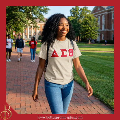 Delta Sigma Theta ΔΣΘ Double Stitched Appliqué Embroidered Line T-Shirt-Delta Sigma Theta Paraphernalia-Delta Sigma Theta T-Shirts-Betty's Promos Plus