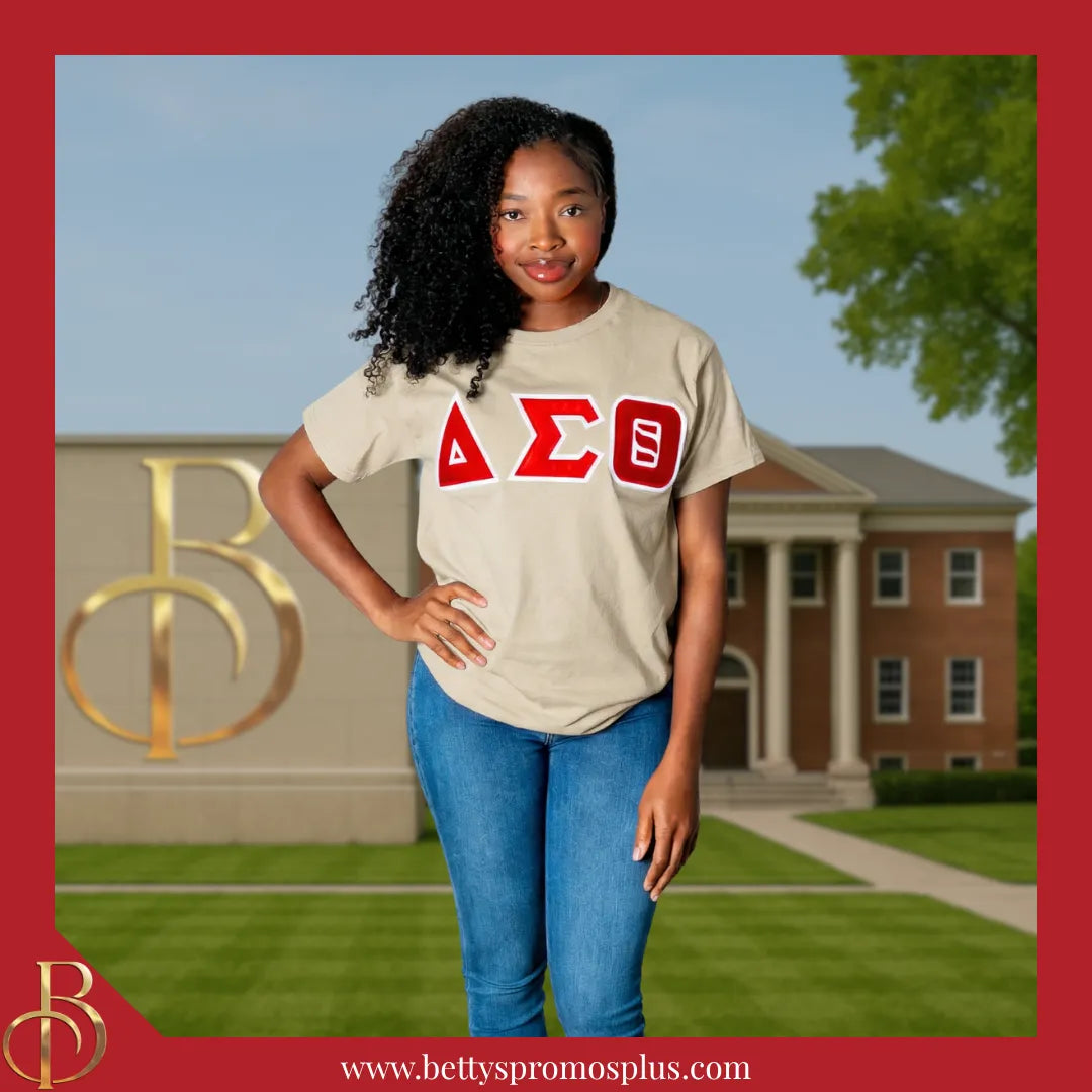 Delta Sigma Theta ΔΣΘ Double Stitched Appliqué Embroidered Line T-Shirt-Delta Sigma Theta Paraphernalia-Delta Sigma Theta T-Shirts-Betty's Promos Plus