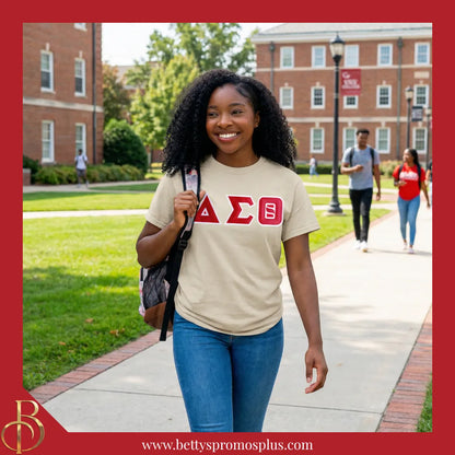 Delta Sigma Theta ΔΣΘ Double Stitched Appliqué Embroidered Line T-Shirt-Delta Sigma Theta Paraphernalia-Delta Sigma Theta T-Shirts-Betty's Promos Plus