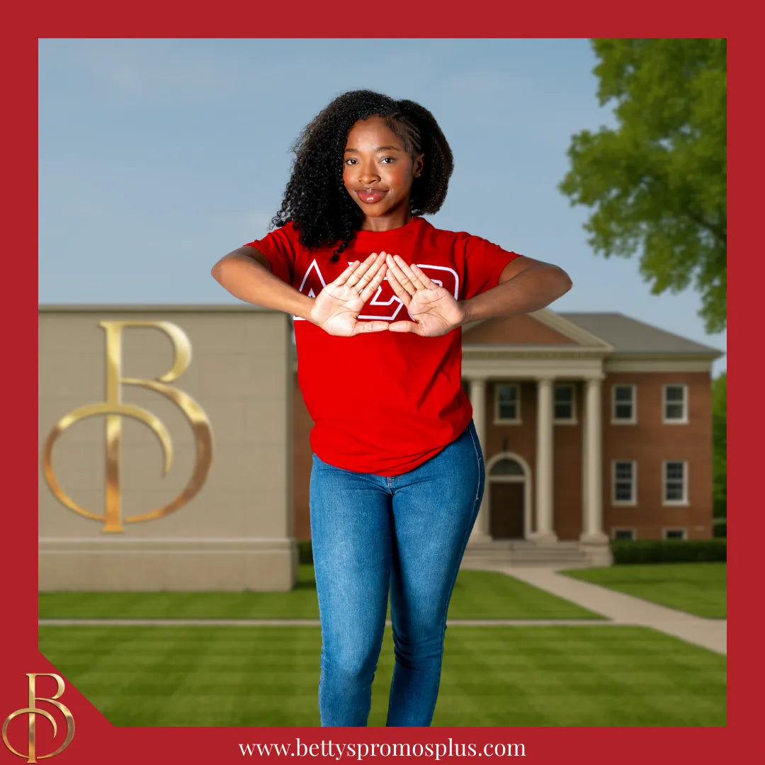 Delta Sigma Theta ΔΣΘ Double Stitched Appliqué Embroidered Line T-Shirt-Delta Sigma Theta Paraphernalia-Delta Sigma Theta T-Shirts-Betty's Promos Plus