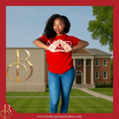 Delta Sigma Theta ΔΣΘ Double Stitched Appliqué Embroidered Line T-Shirt-Delta Sigma Theta Paraphernalia-Delta Sigma Theta T-Shirts-Betty's Promos Plus