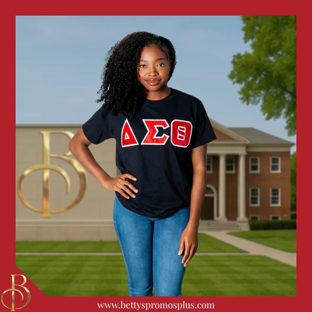 Delta Sigma Theta ΔΣΘ Double Stitched Appliqué Embroidered Line T-Shirt-Delta Sigma Theta Paraphernalia-Delta Sigma Theta T-Shirts-Betty's Promos Plus