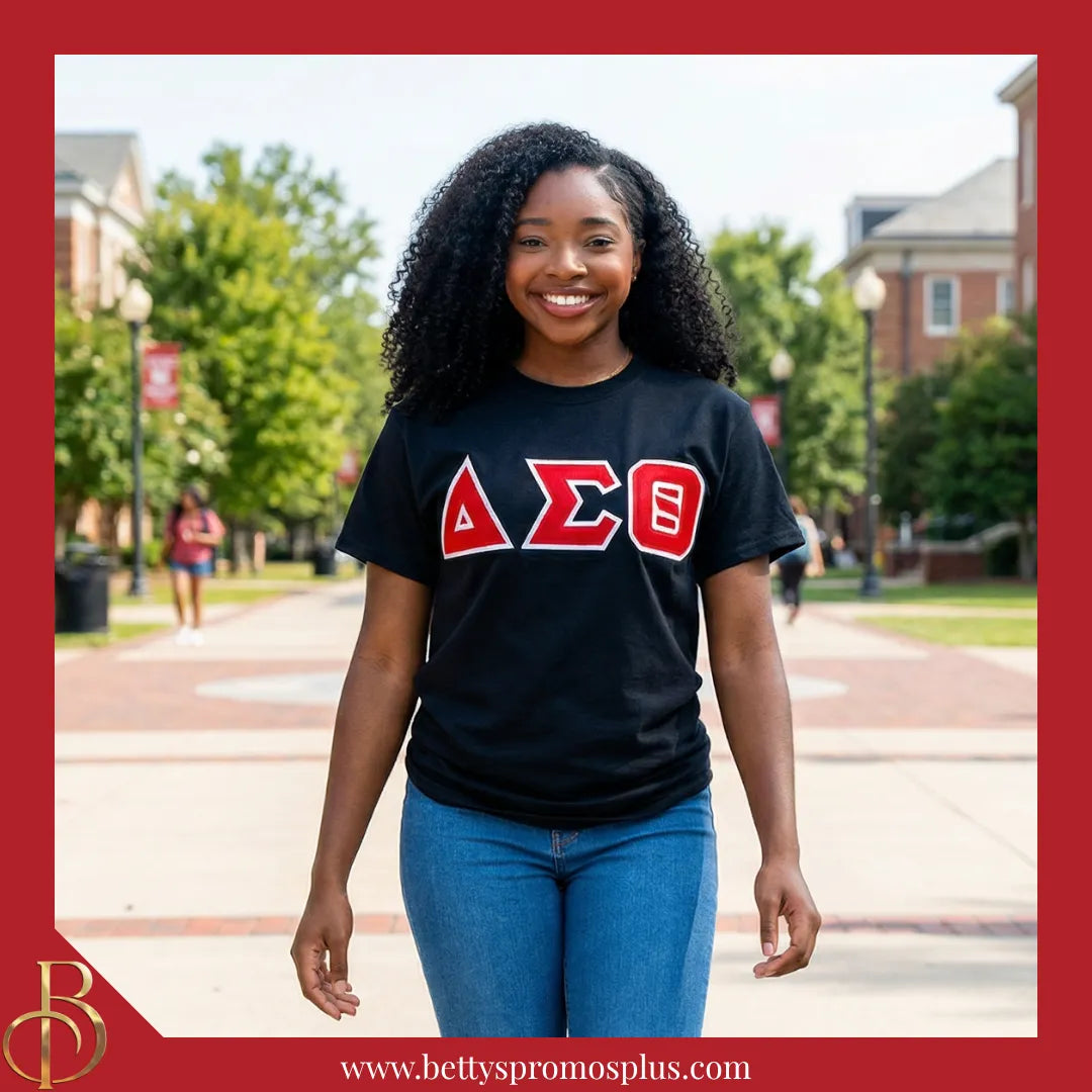 Delta Sigma Theta ΔΣΘ Double Stitched Appliqué Embroidered Line T-Shirt-Delta Sigma Theta Paraphernalia-Delta Sigma Theta T-Shirts-Betty's Promos Plus