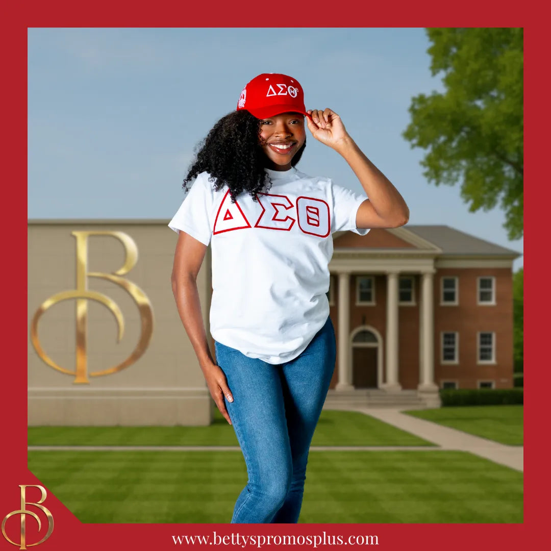 Delta Sigma Theta ΔΣΘ Double Stitched Appliqué Embroidered Line T-Shirt-Delta Sigma Theta Paraphernalia-Delta Sigma Theta T-Shirts-Betty's Promos Plus