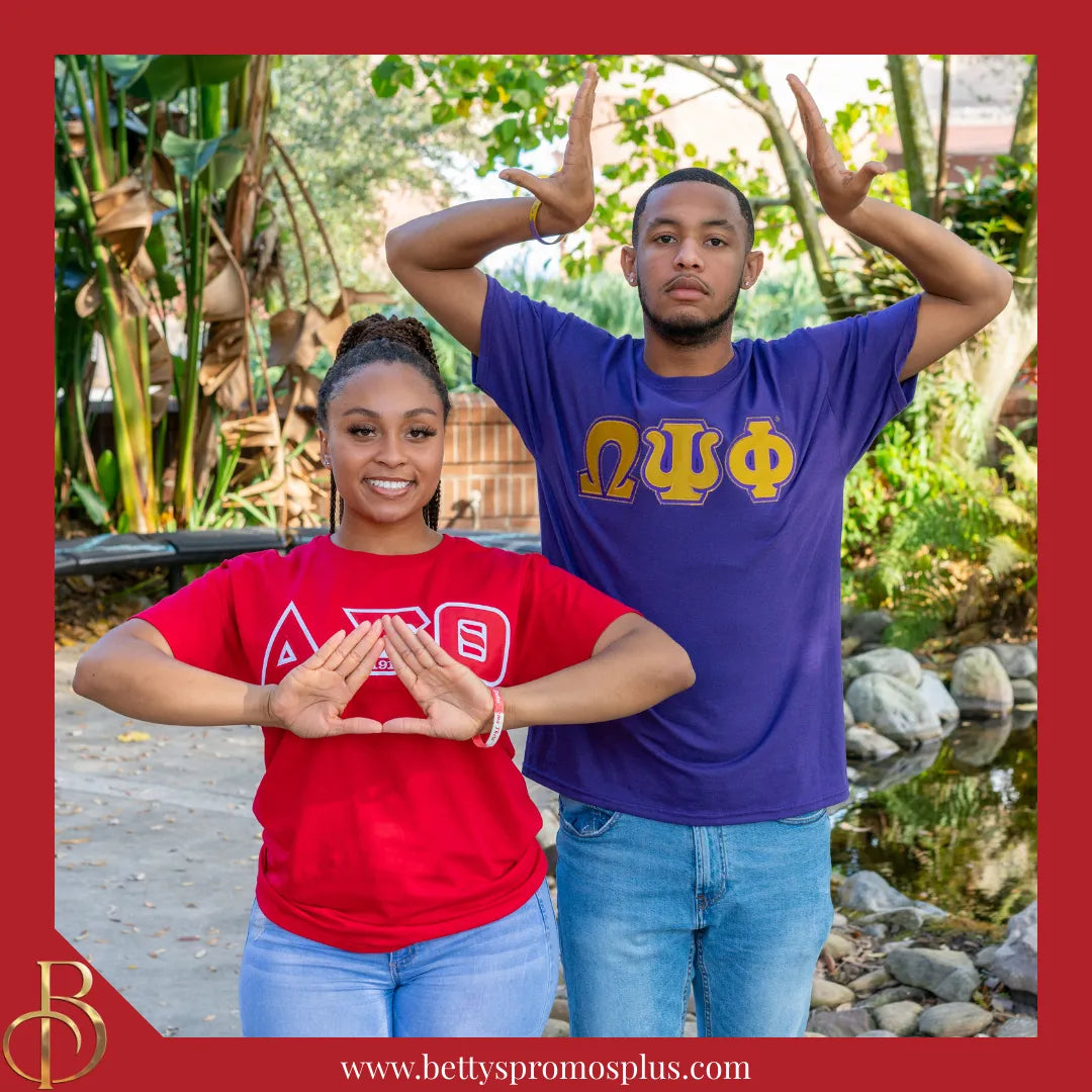 Delta Sigma Theta ΔΣΘ Double Stitched Appliqué Embroidered Line T-Shirt-Delta Sigma Theta Paraphernalia-Delta Sigma Theta T-Shirts-Betty's Promos Plus